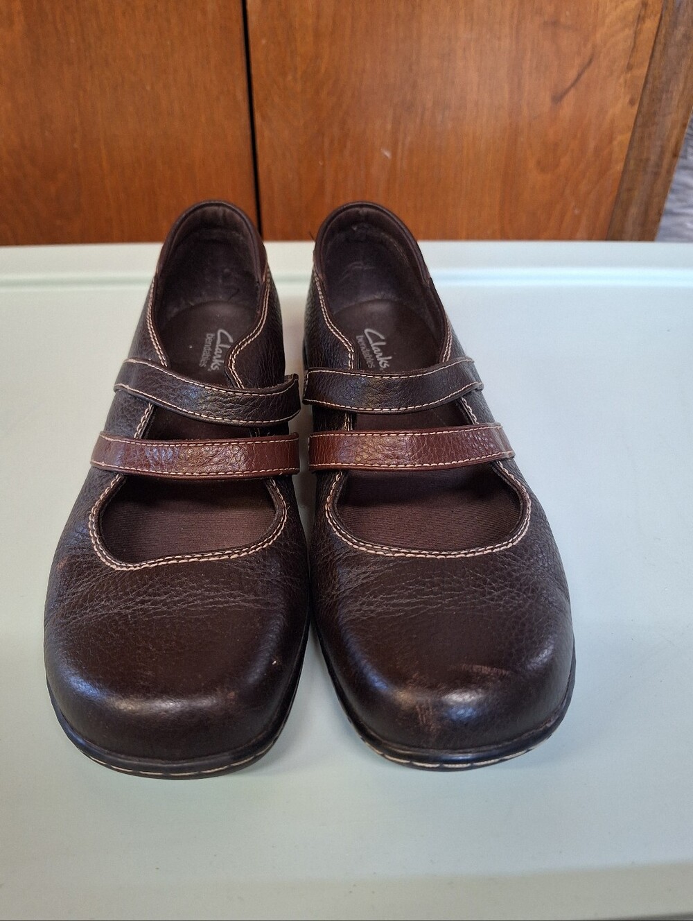 Clarks Brown Leather Mary Jane Double Strap Shoes Women's Size 8.5